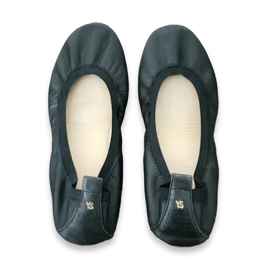 YOSI SAMRA Samara Foldable Ballet Flats 8 Black Leather Scrunch Travel Shoes - Picture 3 of 15